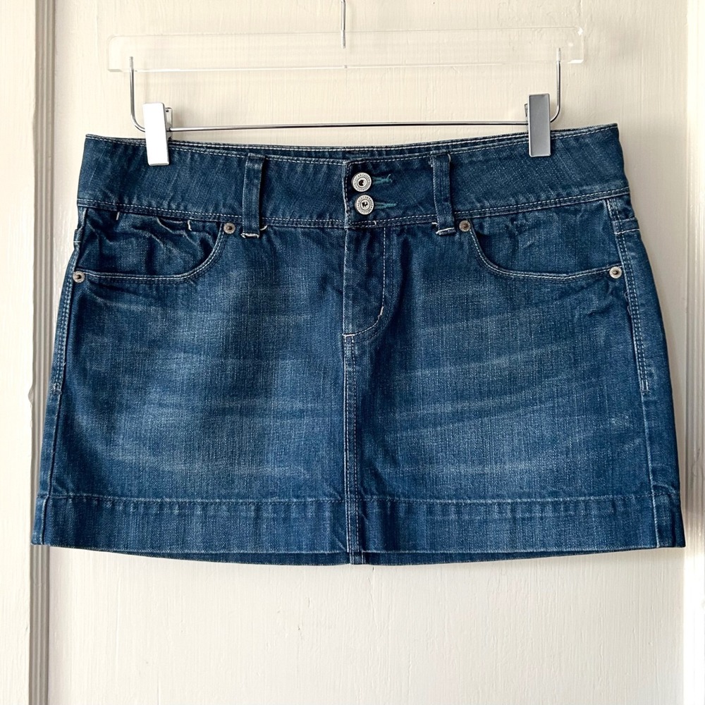 Vtg Y2K American Eagle Micro Mini Skirt Blue Denim 8 Low Rise Festival Grunge